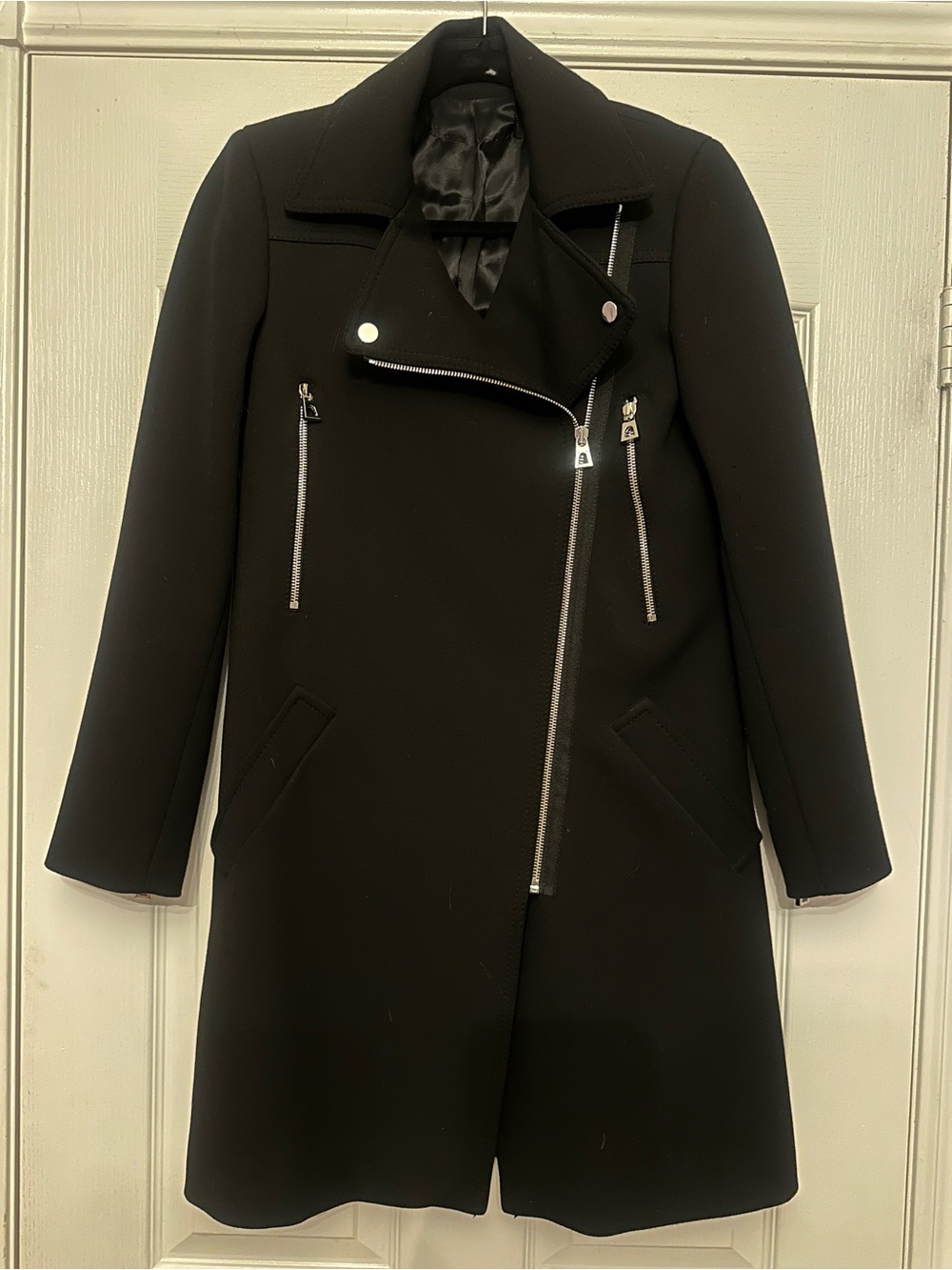 Black Asymmetrical Zip Women's Coat